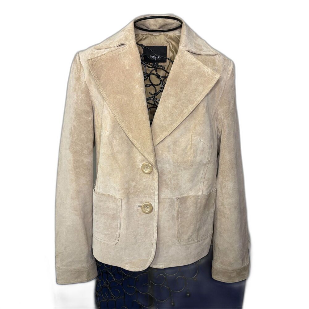 Mossimo Women’s Genuine Suede Leather Jacket Beige Tan Blazer Coat Size M